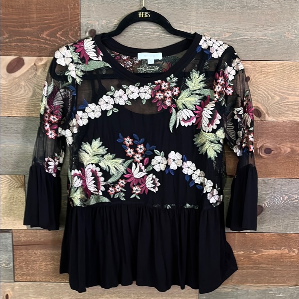 Anthropologie Floral Embroidered Blouse